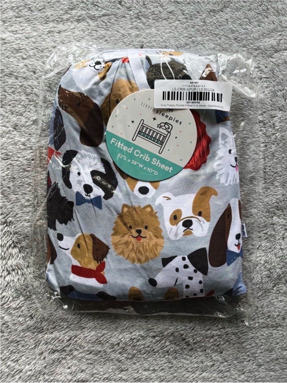 🐶Little Sleepies Gray Puppy Parade Crib Sheet